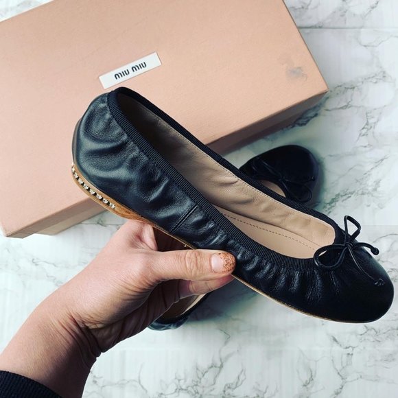 Miu Miu bow ballerina flat with crystal heel size 37 - Picture 1 of 7